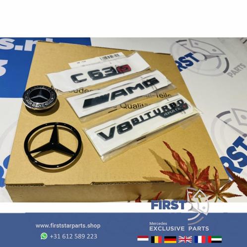W205 C63S AMG LOGO SET C 63 S ZWART EMBLEMEN SET Mercedes C, Auto-onderdelen, Carrosserie, Mercedes-Benz, Gebruikt, Ophalen of Verzenden