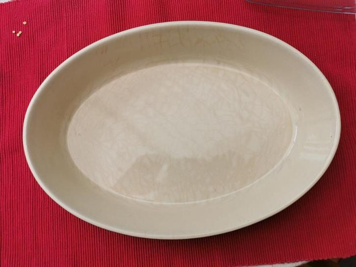 Vuurvaste ovenschotel blauw met witte binnenkant. France., Huis en Inrichting, Keuken | Potten en Pannen, Gebruikt, Overige typen