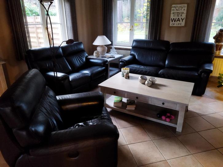 Lederen salon, Huis en Inrichting, Zetels | Complete zithoeken, Gebruikt, Leer, Ophalen