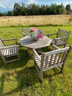 Teak tuintafel(2standen) met 4 blokstoelen,tuinset/loungeset, Tuin en Terras, Tuintafels, Ophalen, Gebruikt