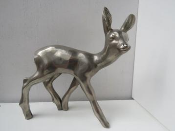 Cerf Bambi vintage en métal massif poli