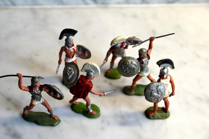 Set van 6 figuren van Griekse voetsoldaten - Collectie, Verzamelen, Beelden en Beeldjes, Zo goed als nieuw, Mens, Ophalen of Verzenden