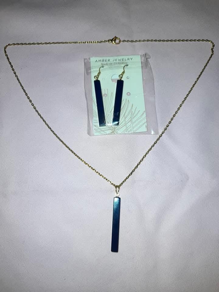 Verguld sterling zilver setje met blauwe amber, Handtassen en Accessoires, Kettingen, Nieuw, Zilver, Geel, Met edelsteen, Ophalen of Verzenden