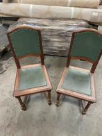 Set van 2 vintage houten stoelen – groen lederlook bekleding, Ophalen