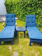 2 chaises longues avec table et oreiller en PVC, Jardin & Terrasse, Chaises longues, Enlèvement, Utilisé