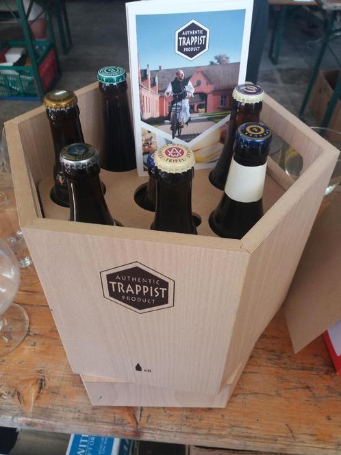 Box en bois avec 8 trappistes (Orval,;;;), Collections, Marques de bière, Comme neuf, Bouteille(s), Autres marques, Enlèvement ou Envoi