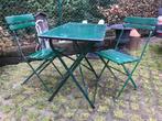 Oude vintage smeedijzeren tuintafel met 2 stoelen, Tuin en Terras, Ophalen of Verzenden, Gebruikt, Rechthoekig, Metaal