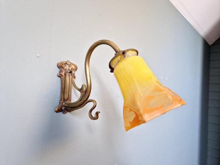 Art Nouveau bronzen wandlamp, jaren 1900, Antiek en Kunst, Antiek | Verlichting, Ophalen of Verzenden