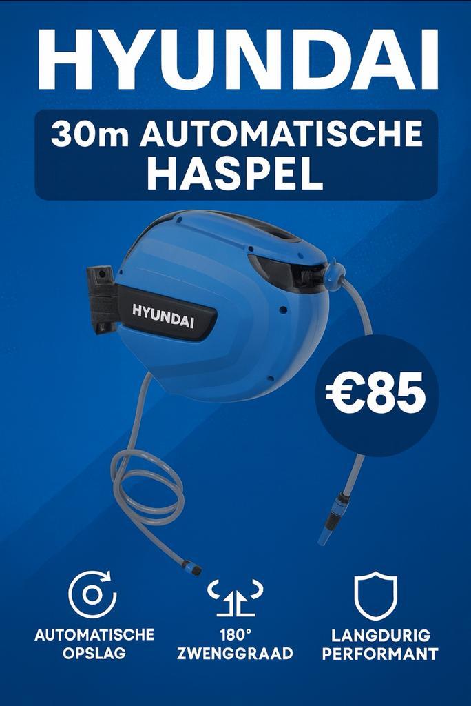 Hyundai Automatische Wandslanghaspel – 30m –, Jardin & Terrasse, Tuyaux d'arrosage, Neuf, Dévidoir, Enlèvement