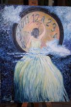 olieverf op doek 60/80 cm vrouw die teruggaat in de tijd, Antiek en Kunst, Kunst | Schilderijen | Modern, Verzenden