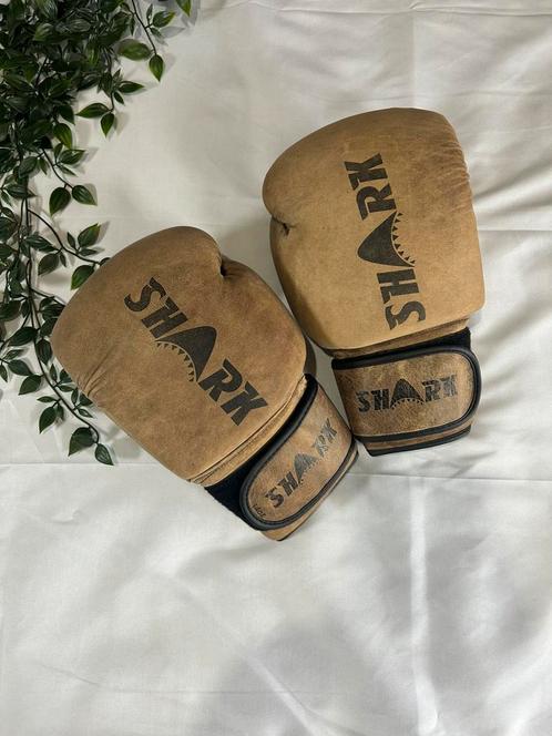 Shark Lederen Bokshandschoenen 14oz – Vintage Look, Sport en Fitness, Boksen, Zo goed als nieuw, Bokshandschoenen, Ophalen of Verzenden