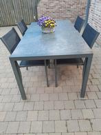 Terrastafel met blad in natuursteen te koop, Ophalen, Gebruikt, Eettafel, 6 zitplaatsen