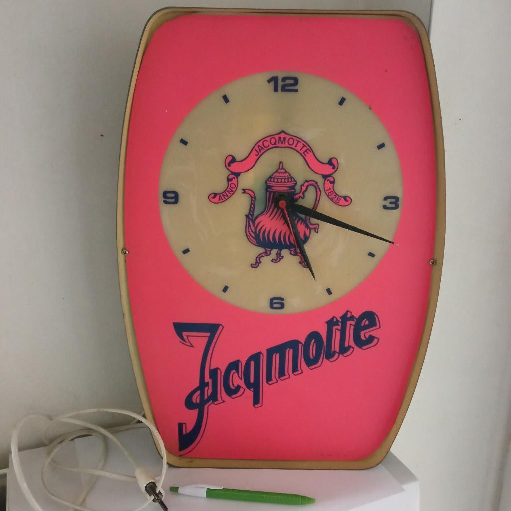 horloge publicitaire JACQMOTTE, Ophalen of Verzenden, Gebruikt, Reclamebord