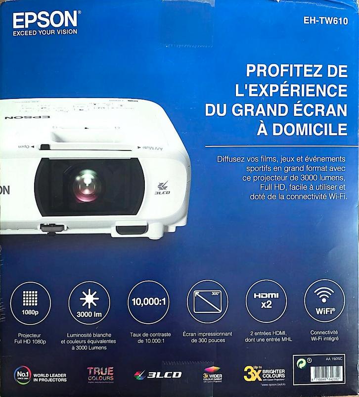 Projecteur Epson EH-TW610, TV, Hi-fi & Vidéo, Projecteurs vidéo, Comme neuf, LCD, Full HD (1080), Enlèvement