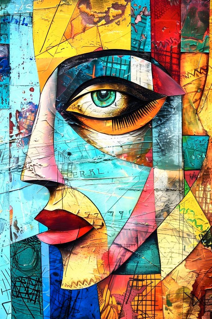 ” Visages Fragmentés “ mooi digitaal werk, Giclee op doek, Antiek en Kunst, Kunst | Schilderijen | Modern, Ophalen of Verzenden