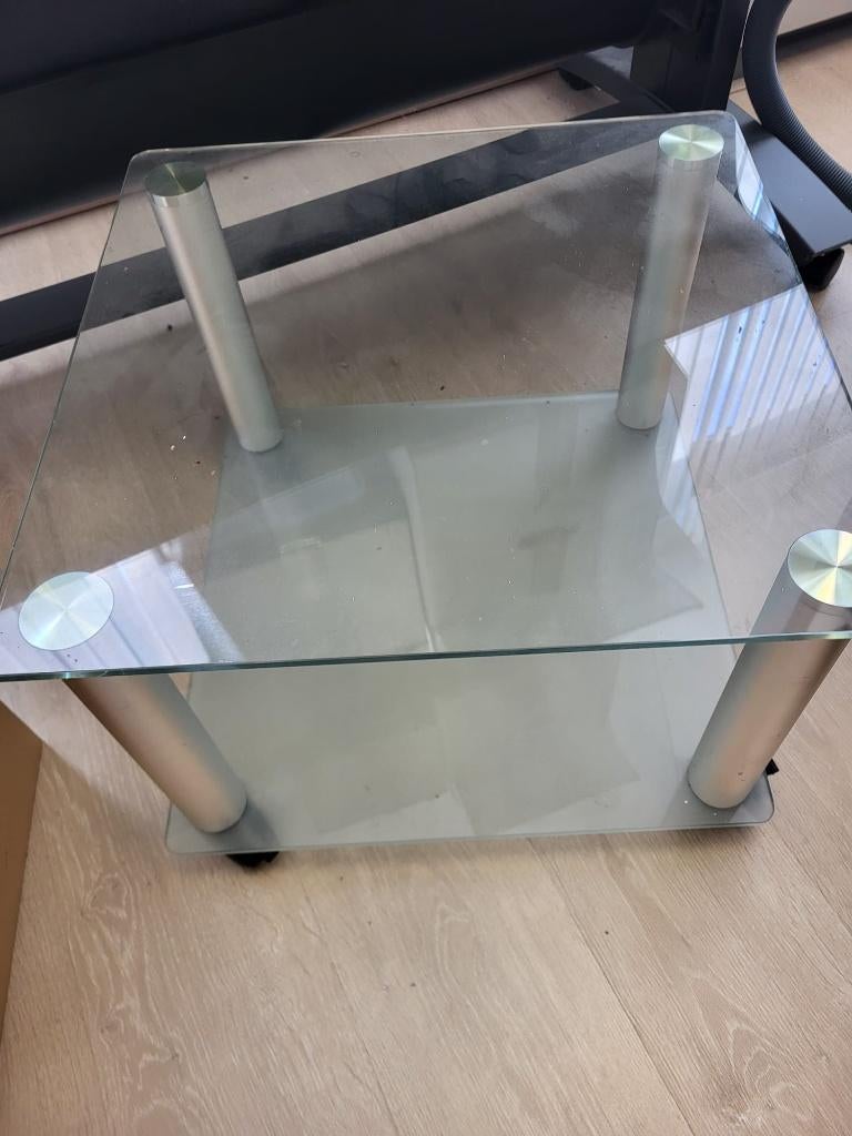 Salontafel en zetels, Huis en Inrichting, Ophalen, Gebruikt, Vierkant, Glas