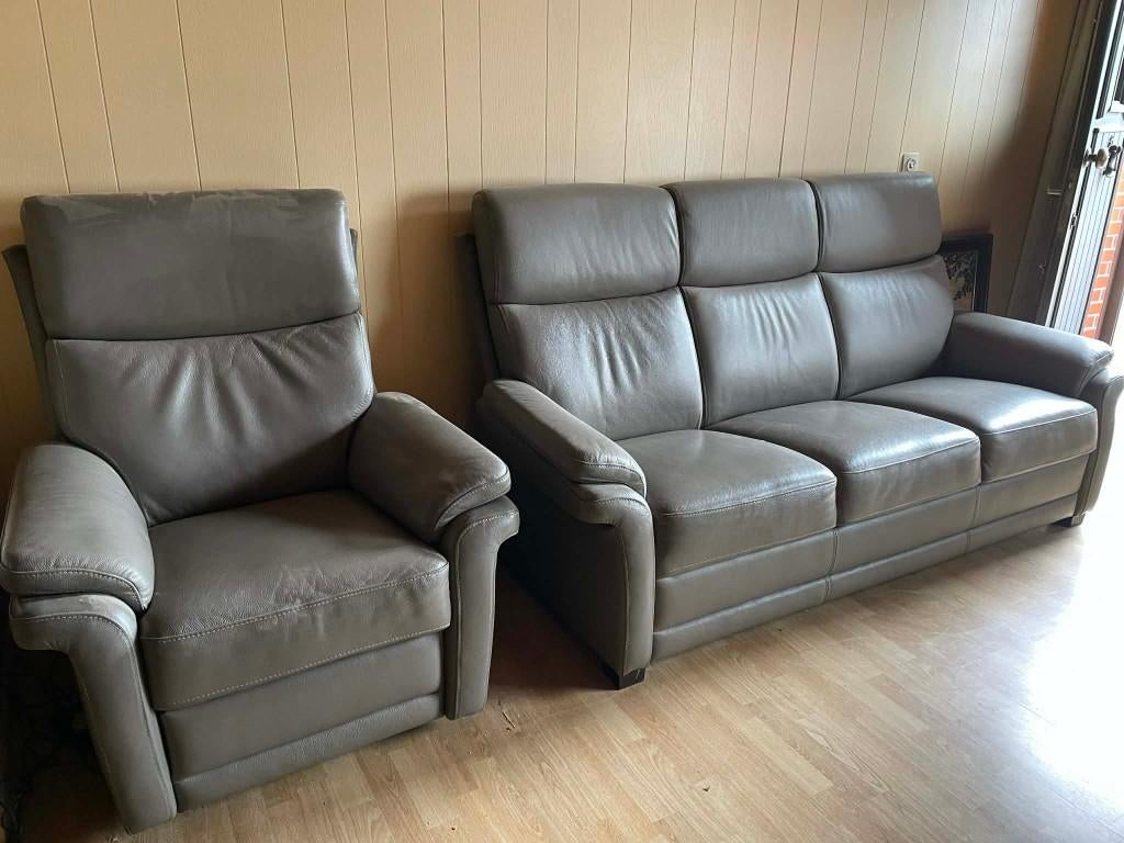 Fauteuil inclinable électrique et cuir à trois places, Enlèvement, Comme neuf, Cuir