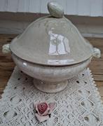 Antieke Franse beboterde terrine, Opaque Luneville, Ophalen of Verzenden