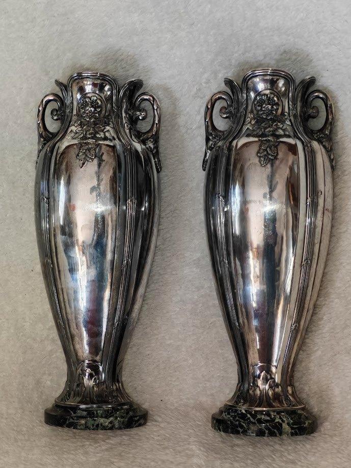 Gallia Christofle 2 vazen m. verzilverd Art Nouveau 33cm, Antiek en Kunst, Antiek | Servies los, Verzenden