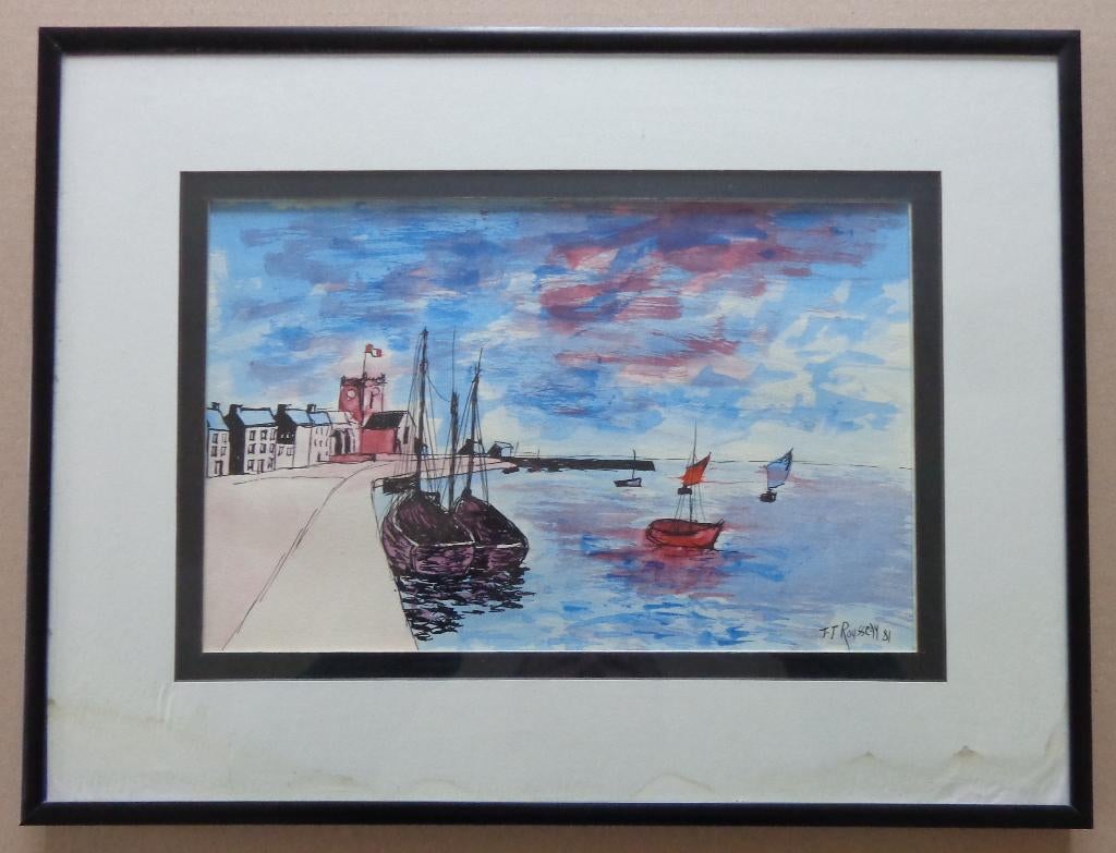 JEAN-JACQUES ROUSSEAU / ZEILBOOTJES ORIGINEEL 31x41cm KADER, Enlèvement ou Envoi