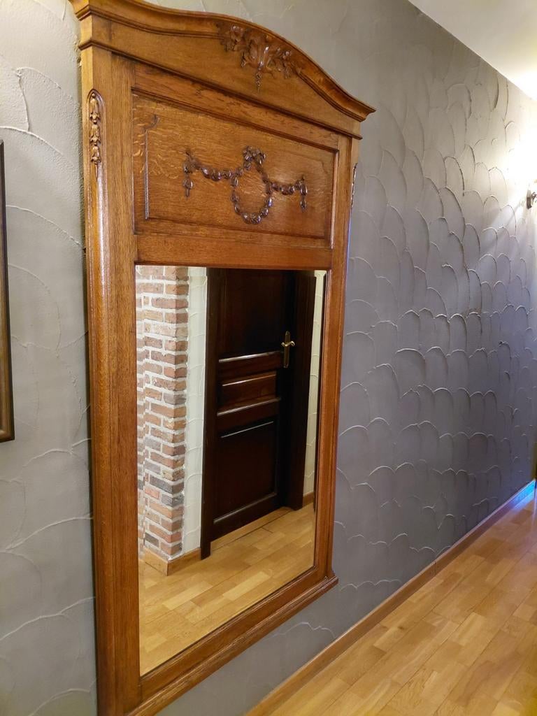 Grote houten spiegel in eikenhout, Antiek en Kunst, Ophalen
