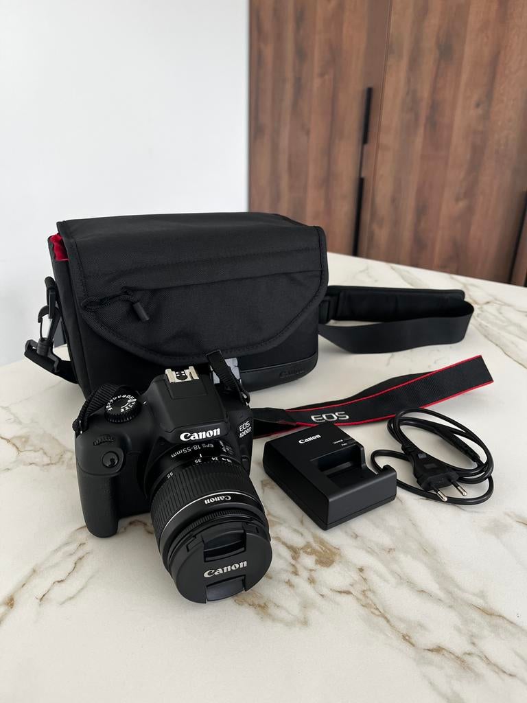 Canon EOS 4000D + Lens EF-S 18-55mm f/3.5-5.6 + Draagzak, Audio, Tv en Foto, Fotocamera's Digitaal, Gebruikt, Spiegelreflex, Canon