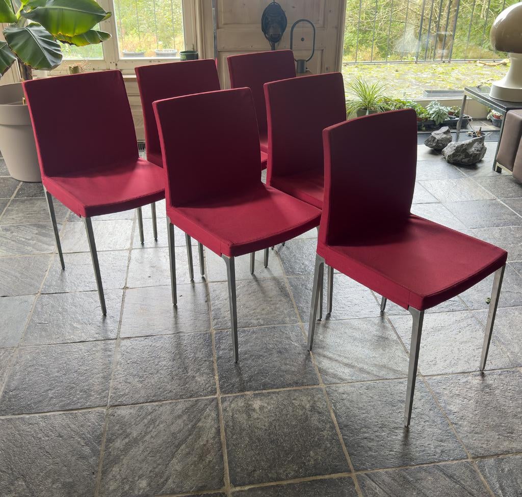 6 chaises en tissu rouge foncé Cinna, Maison & Meubles, Chaises, Enlèvement, Rouge, Métal, Cinq, Six Chaises ou plus