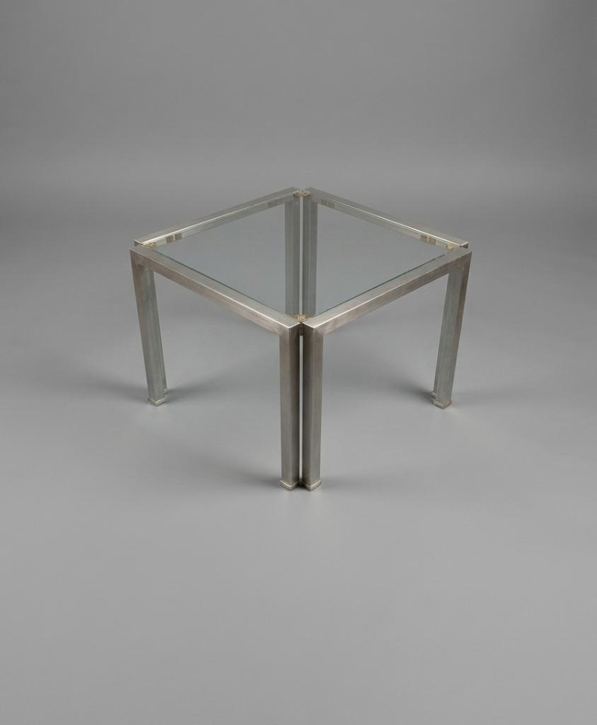 Vintage Peter Ghyczy salontafel aluminium en glas, Ophalen, Gebruikt, 50 tot 100 cm, Vintage mid century