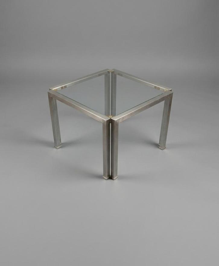 Vintage Peter Ghyczy salontafel aluminium en glas, Huis en Inrichting, Tafels | Salontafels, Gebruikt, Minder dan 50 cm, 50 tot 100 cm