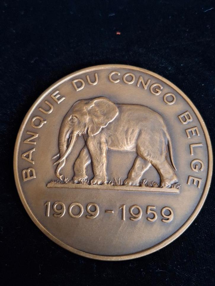 medaille Banque du Congo Belge  1909 - 1959, Postzegels en Munten, Penningen en Medailles, Brons, Verzenden