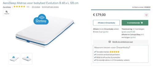 Aerosleep matras 60x120 baby bed, Kinderen en Baby's, Kinderkamer | Bedden, Gebruikt, 140 tot 160 cm, Minder dan 70 cm, Matras