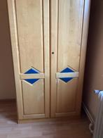 1- PERSOONS KLEDINGKAST - LICHT HOUT MET BLAUW DETAIL, Ophalen, Gebruikt