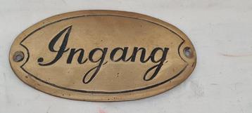 Vintage massief koperen plaat 'Ingang' gegraveerd