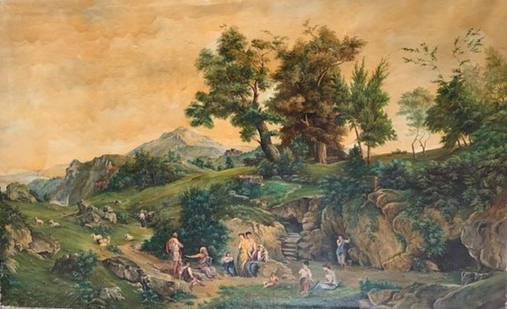 Groot werk olieverf op doek gesigneerd 1948  130cm/190cm, Antiek en Kunst, Kunst | Schilderijen | Klassiek, Ophalen