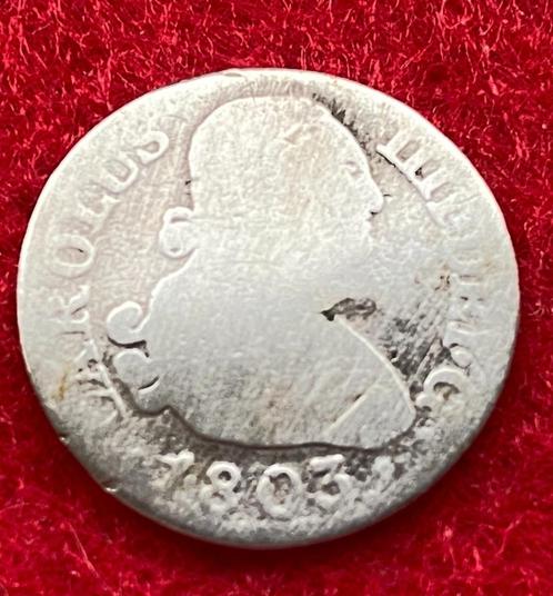 Zeldzame 1/2 echte Spaanse zilveren munt M FA 1803, Antiek en Kunst, Antiek | Zilver en Goud, Zilver, Ophalen of Verzenden