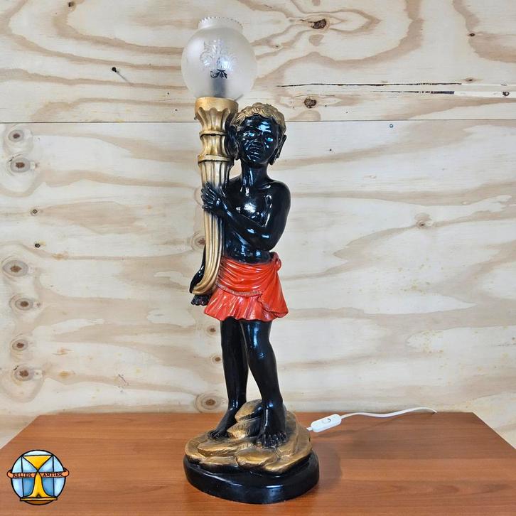 Vintage Blackamoor gipsen tafel lamp / vintage moor lamp, Antiek en Kunst, Antiek | Verlichting, Ophalen of Verzenden