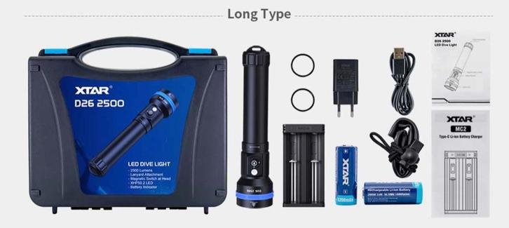 XTAR D26 “ Double Burntime “ 2500 Lumen - Ecocheques, Sports nautiques & Bateaux, Plongée, Neuf, Lampe de plongée, Enlèvement ou Envoi