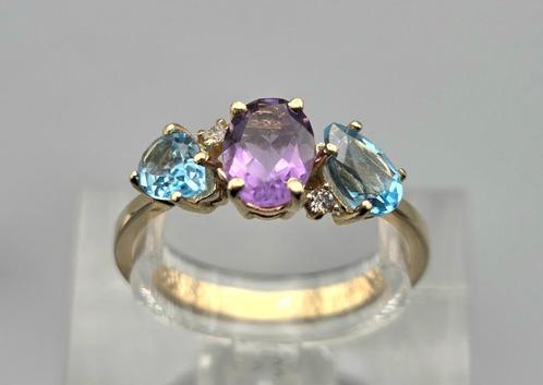 Vintage ring edelsteen topaas, amethist en diamant. 2025/480, Handtassen en Accessoires, Ringen, Zo goed als nieuw, Dame, 17 tot 18