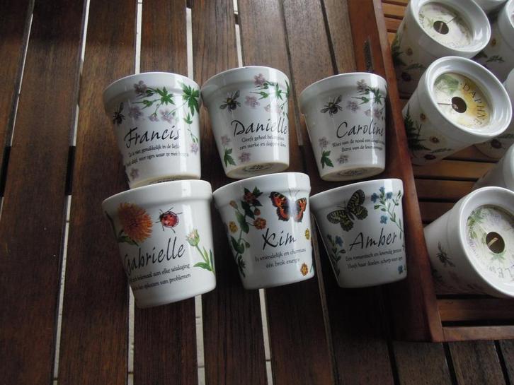 kaarsen in keramisch potje op naam van Bianca, Antiek en Kunst, Antiek | Keramiek en Aardewerk, Ophalen of Verzenden