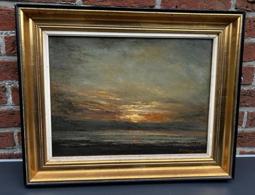Schilderij, Roger De Frenne, zonsondergang Blankenberge 1970, Antiek en Kunst, Kunst | Schilderijen | Klassiek, Ophalen of Verzenden