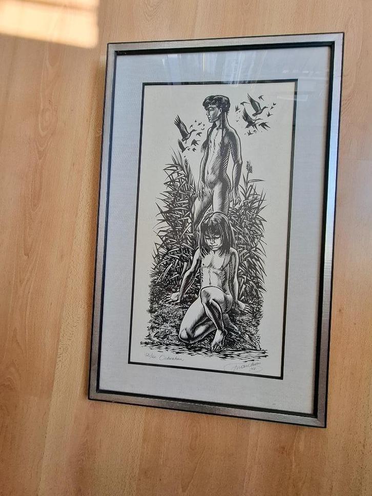 Houtgravure 'Het Ontwaken' van Frank-Ivo Vandamme, Antiek en Kunst, Kunst | Etsen en Gravures, Ophalen of Verzenden