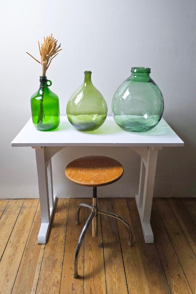 Dame Jeanne - Groene vaas - 3 vintage modellen, Huis en Inrichting, Woonaccessoires | Vazen, Zo goed als nieuw, Groen, Ophalen of Verzenden