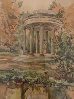 Schilderij - Gesigneerd en ingelijst schilderij onder glas, Antiek en Kunst, Ophalen of Verzenden