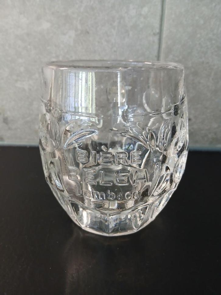 Ancienne chope en verre transparant BIERE BELGA LEMBECQ en p, Collections, Marques de bière, Comme neuf, Chope(s), Autres marques