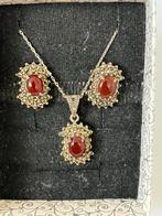 Zilveren oorbellen en hanger met carneool (vintage stijl ), Bijoux, Sacs & Beauté, Boucles d'oreilles, Avec pierre précieuse, Argent