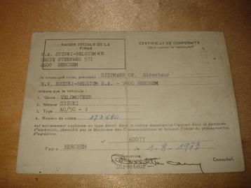 Ancien Certificat de Conformité n°4 pour Moto Suzuki AC-50, Enlèvement ou Envoi, Suzuki