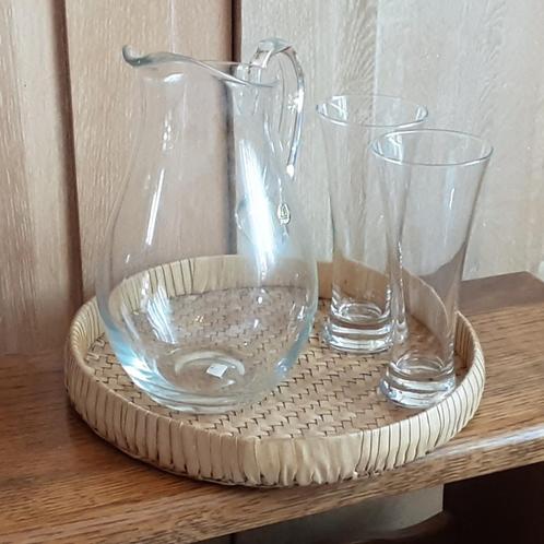 Glazen waterkan + 6 mooie hoge glazen, Huis en Inrichting, Keuken | Keukenbenodigdheden, Zo goed als nieuw, Ophalen of Verzenden