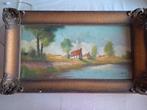 Peinture sur toile paysage maison au bord de l'eau, Antiek en Kunst, Ophalen