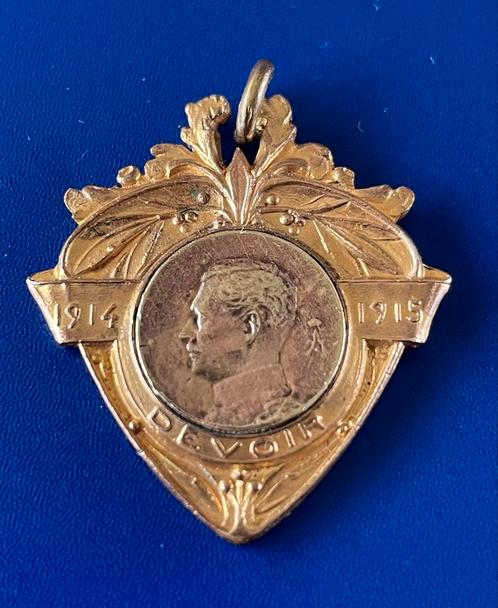 Medaille 1914 - 1915 & tekst "DEVOIR" afb. Roi Albert 1, Verzamelen, Militaria | Algemeen, Overige soorten, Lintje, Medaille of Wings
