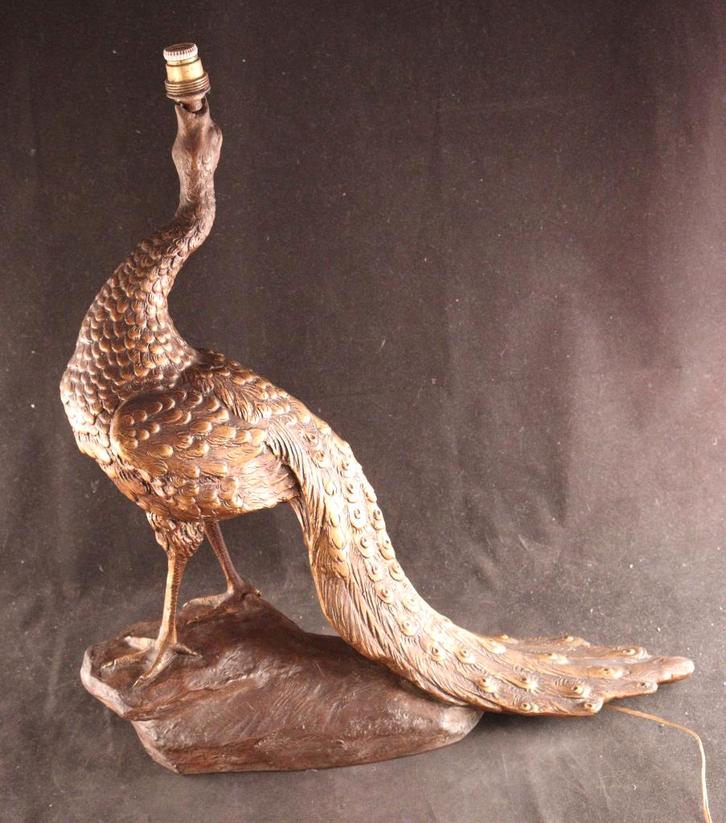 Grote antieke terracotta pauw lamp, Antiek en Kunst, Antiek | Verlichting, Ophalen of Verzenden